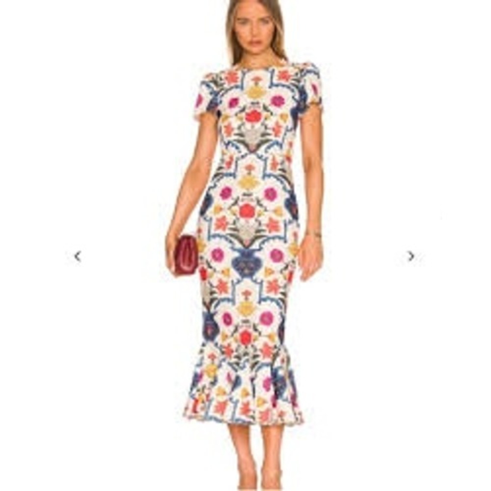 Rhode Lulani Printed Bodycon Flounce Midi Dress Floral Short Sleeve Size 6
